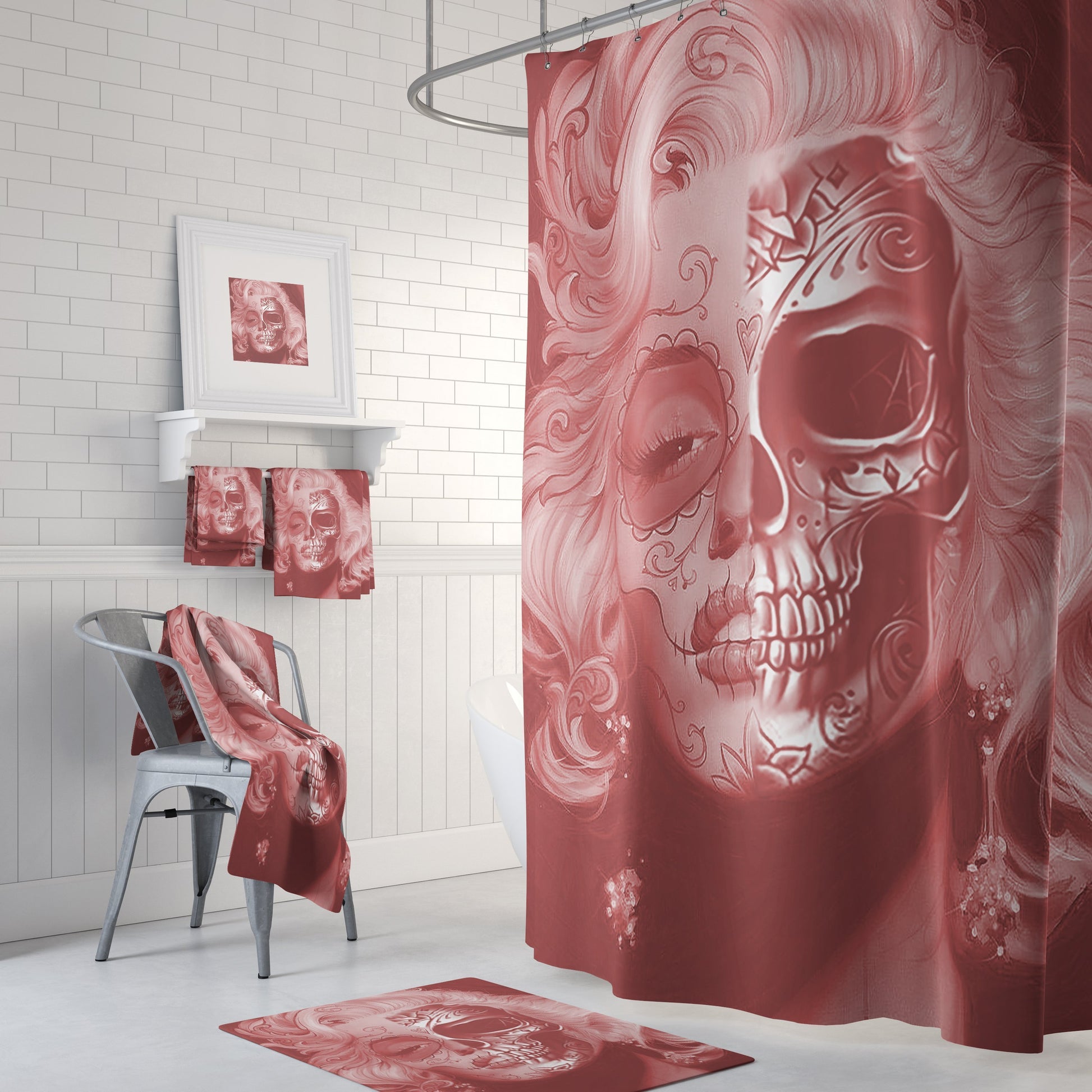 Beautiful skull face Set-Home Decor-Printify-Combo Shower Curtains + Towel + bath mats (20% OFF)-Vibe Cosy™
