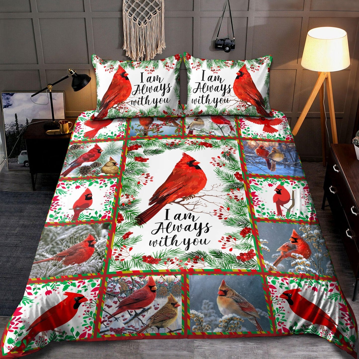 Beautiful Cardinal Birds I am always with you Bedding Set