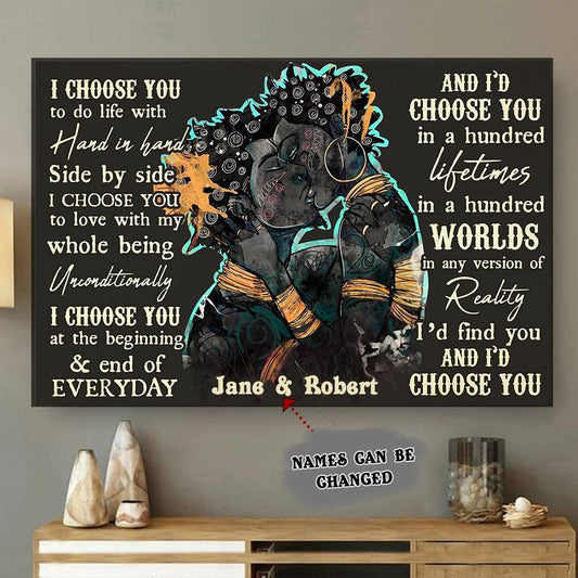 Black Couple I Choose You Horizontal Poster Personalized Name