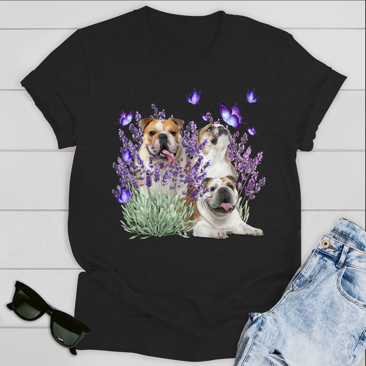 Dog T-shirt Bulldog And Flowers