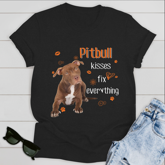 Dog T-shirt Pitbull Kisses Fix Everything