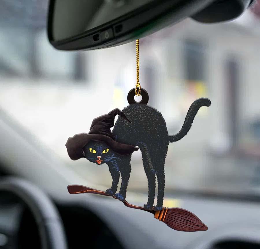 Black cat broom black cat lover cat mom two sided ornament