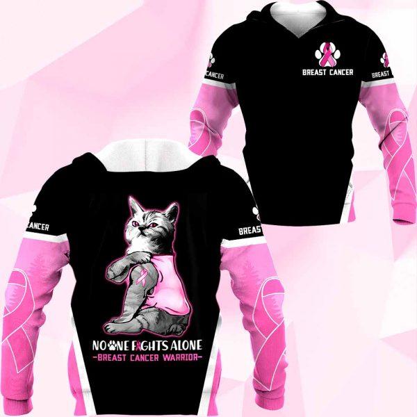 3D Breast Cancer Cat No One Fight Alone Hoodie T-Shirt Sweatshirt SU110304 - Amaze Style™-Apparel