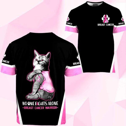 3D Breast Cancer Cat No One Fight Alone Hoodie T-Shirt Sweatshirt SU110304 - Amaze Style™-Apparel