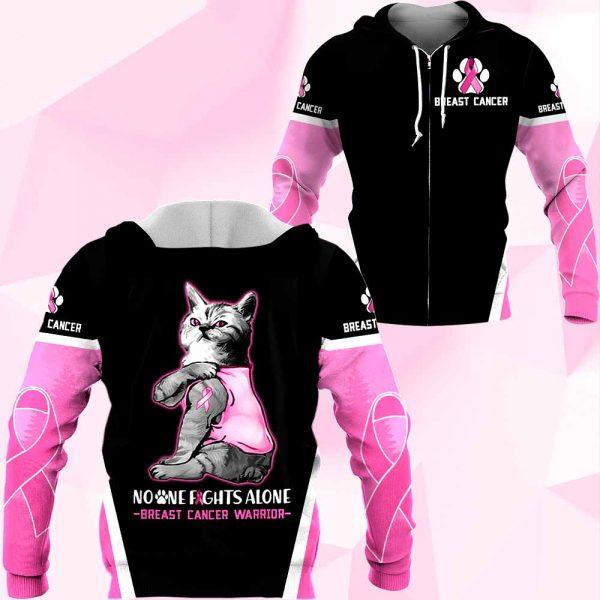 3D Breast Cancer Cat No One Fight Alone Hoodie T-Shirt Sweatshirt SU110304 - Amaze Style™-Apparel
