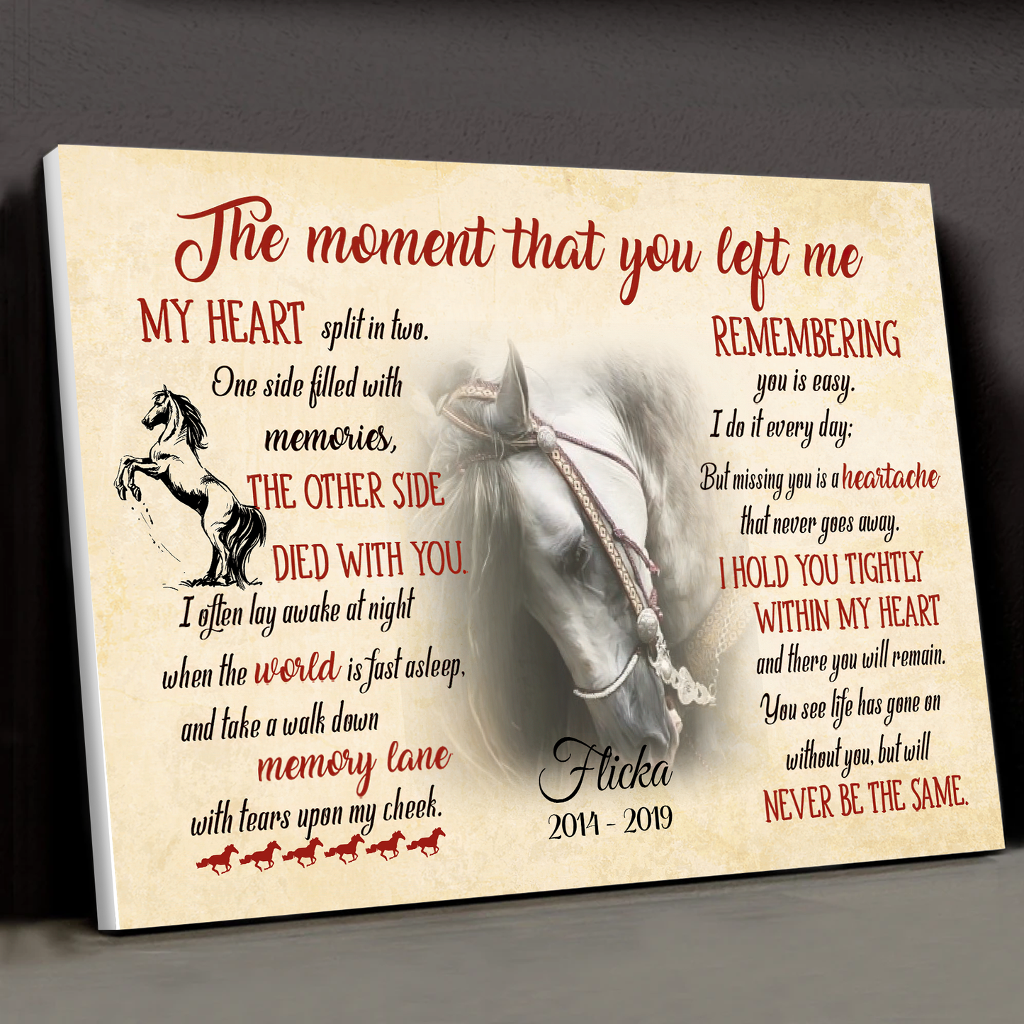 The Moment That You Left Me Horse Pet Picture Frame Canvas Memorial Gifts