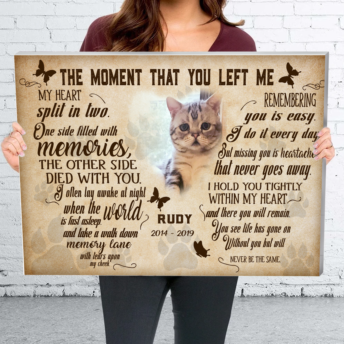 The Moment That You Left Me My Heart Split In Two Pet Picture Frame Canvas Poster Memorial Gifts