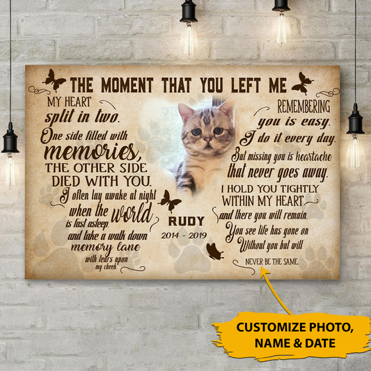 The Moment That You Left Me My Heart Split In Two Pet Picture Frame Canvas Poster Memorial Gifts
