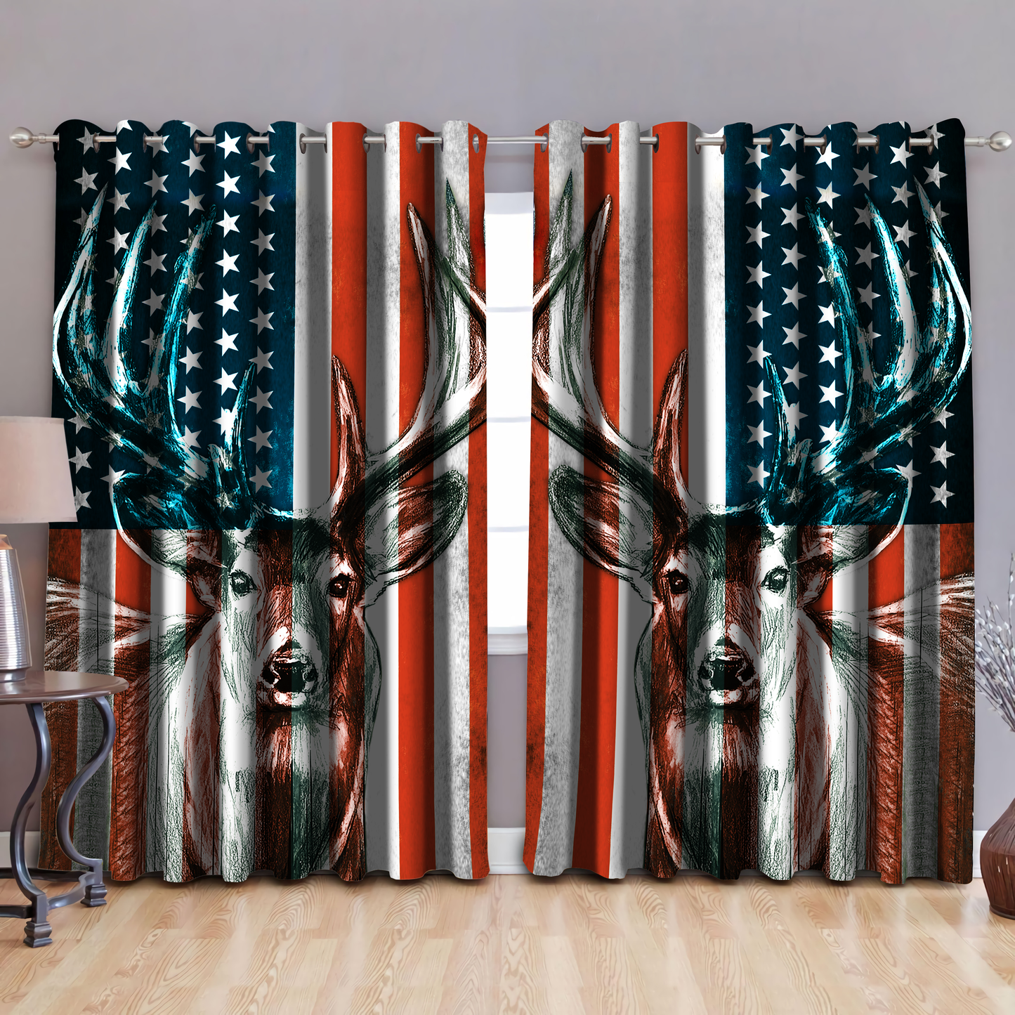 US Deer 3D Over Printed Window Curtain Set