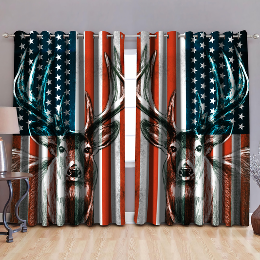 US Deer 3D Over Printed Window Curtain Set