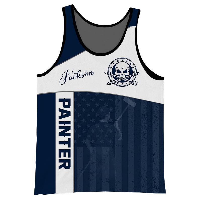 Tmarc Tee Personalized Name American Painter 3D All Over Printed Unisex Shirts Blue