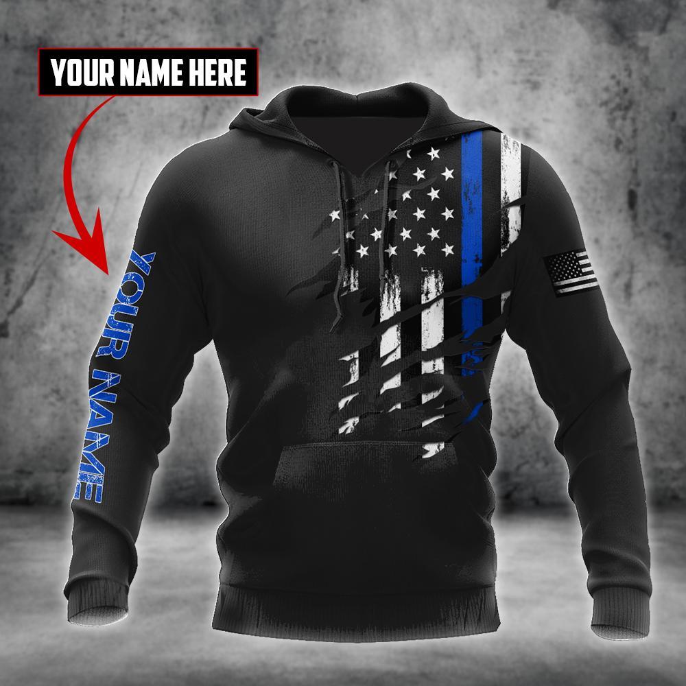 Thin Blue Line apparel US Law Enforcement custom name design 3d print shirts Proud Military