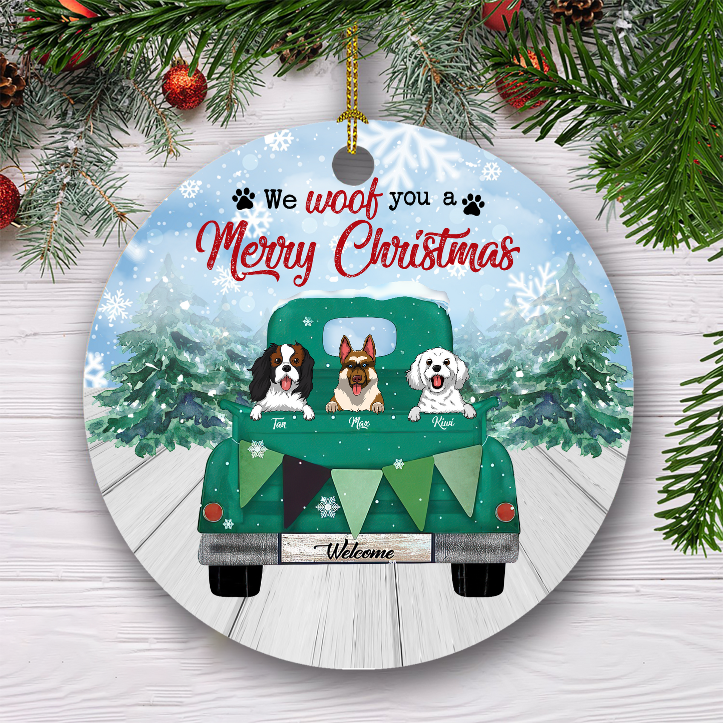 We Woof You A Merry Christmas Customized Dog Breeds Ornament, Christmas Gifts For Dog Lovers