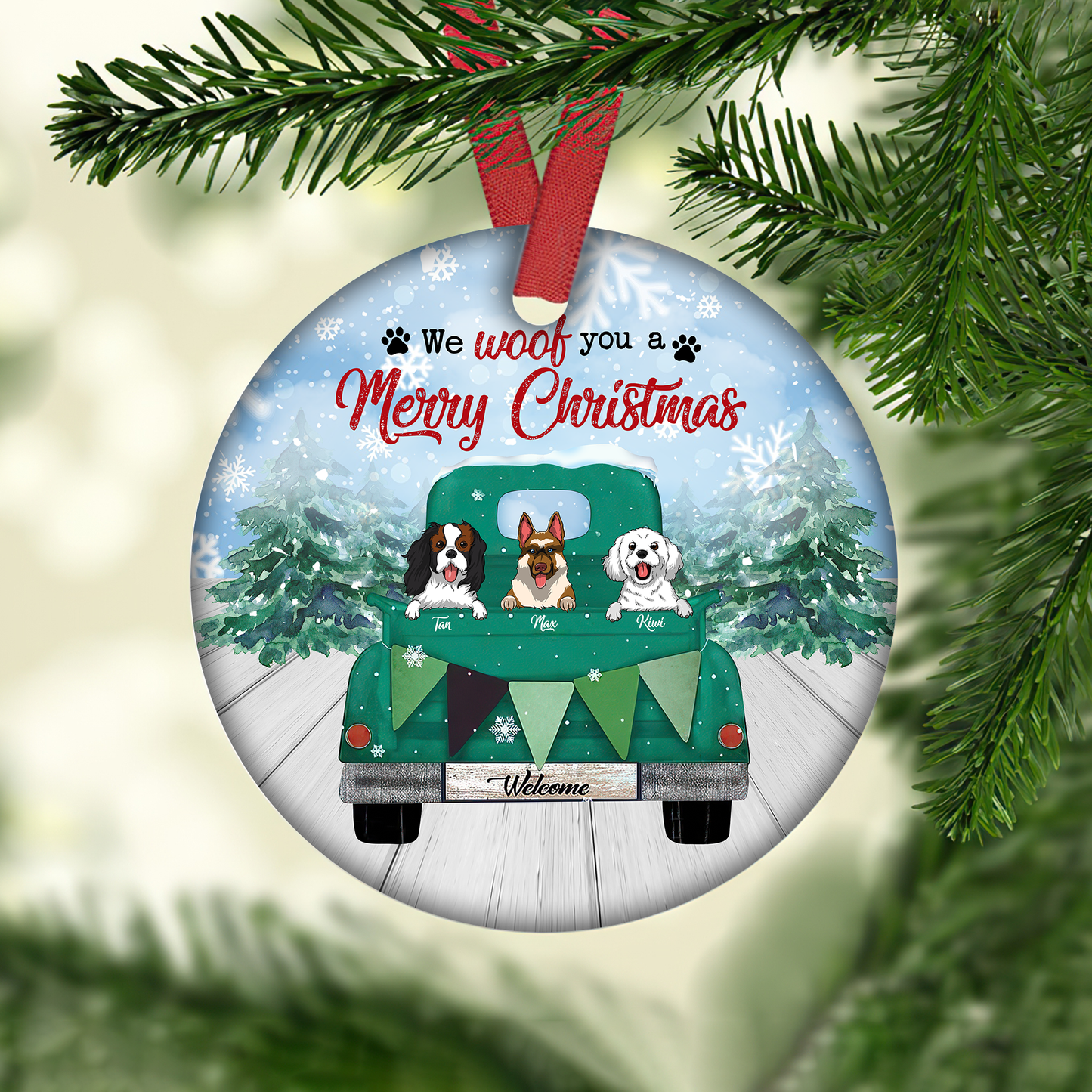 We Woof You A Merry Christmas Customized Dog Breeds Ornament, Christmas Gifts For Dog Lovers