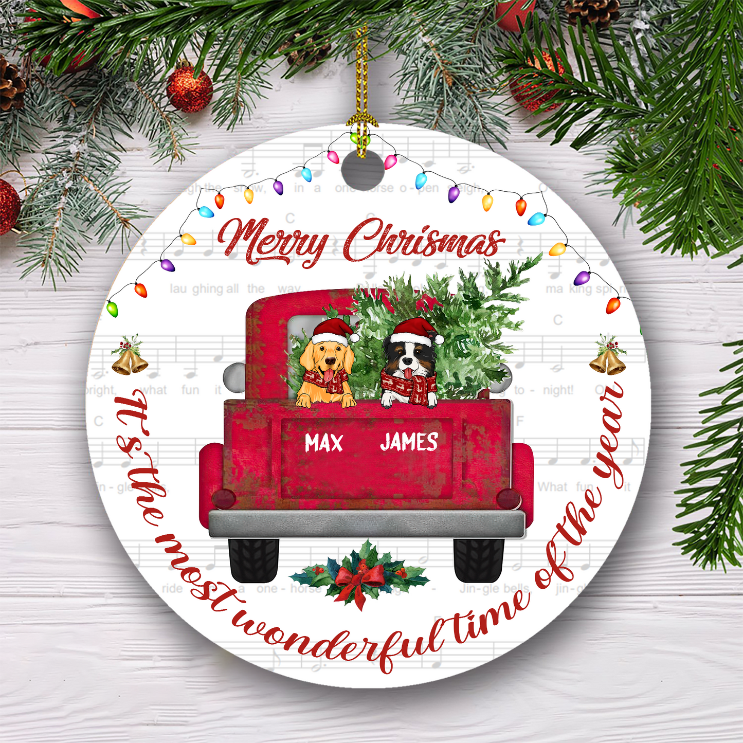 Merry Christmas It't The Most Wonderful Time Of The Year Customized Ornament Christmas Gift For Dog Lovers Home Decor