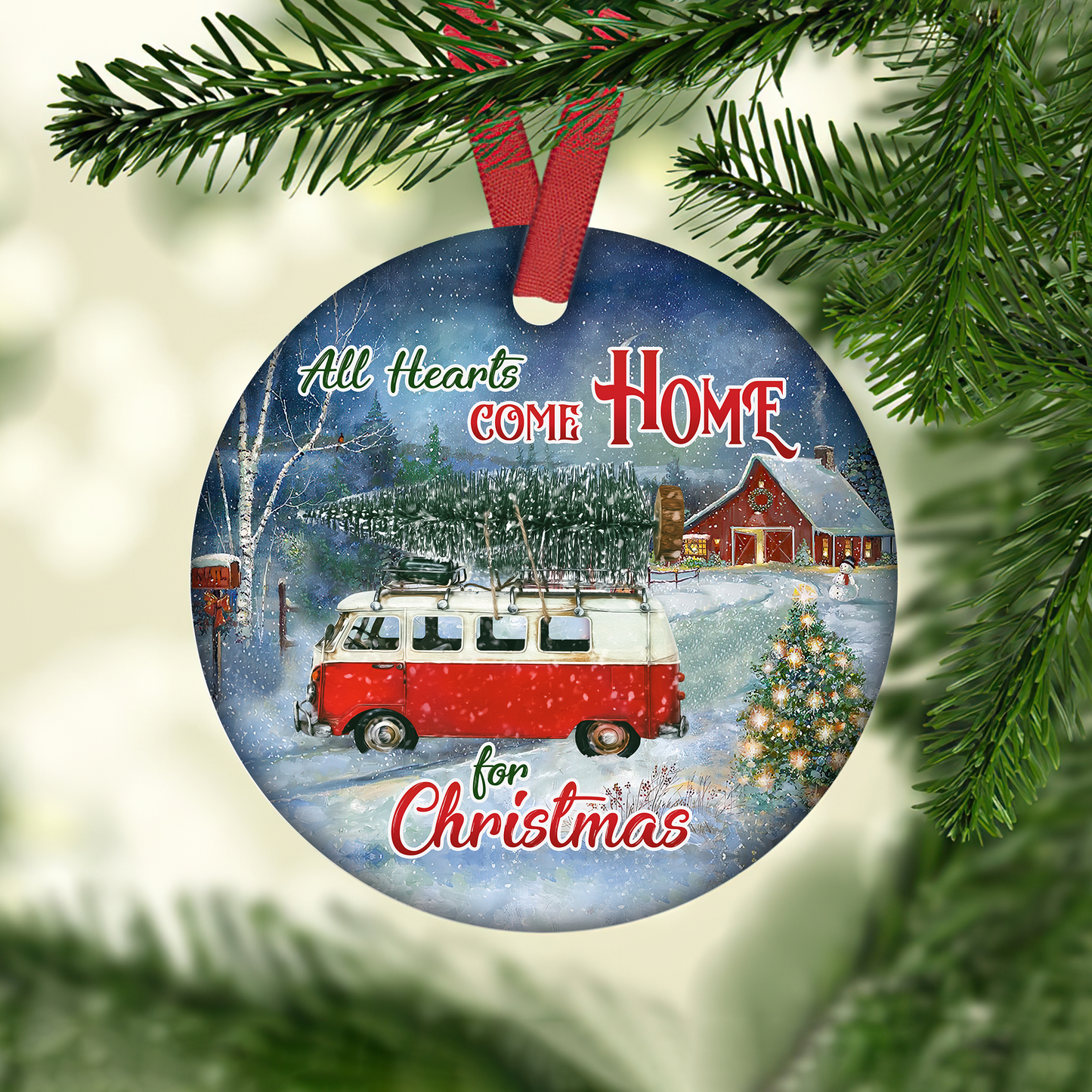 All Hearts Come Home For Christmas Customized Title Red Van Ornament, Christmas Gifts