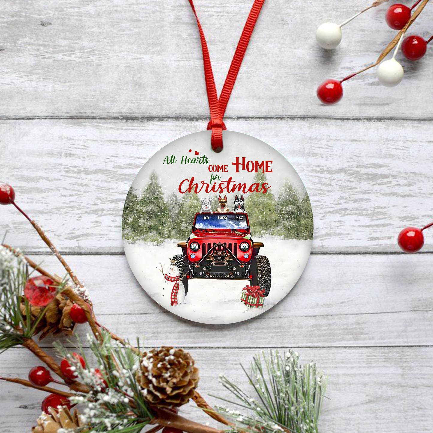 All Hearts Come Home For Christmas Customized Dog Breeds Red Jeep Ornament, Christmas Gifts For Dog Lovers