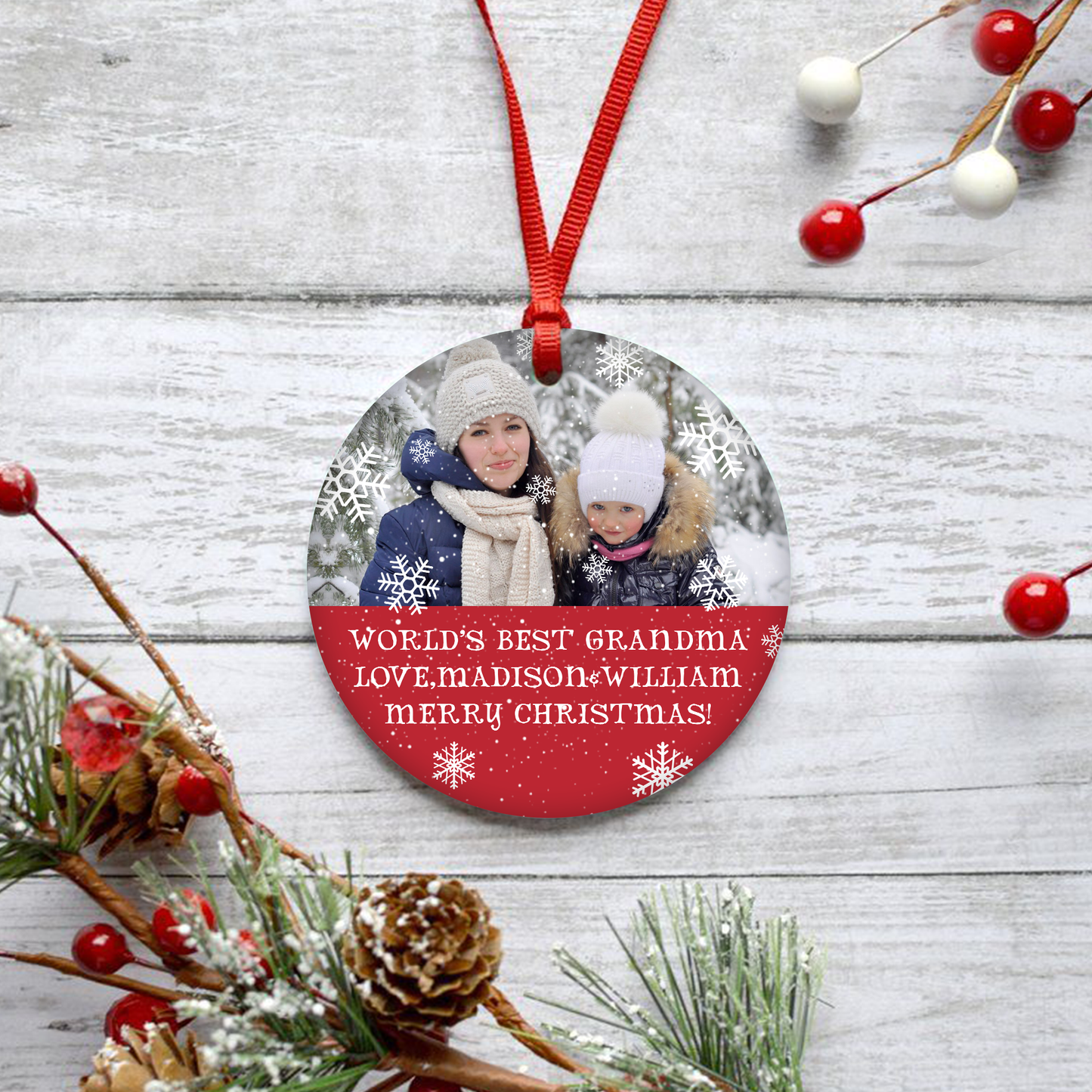 World's Best Grandma Love Merry Christmas Customized Photo Ornament, Christmas Gifts For Family