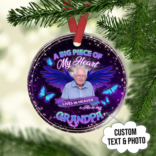 A Big Piece Of My Heart Lives in Heaven Customized Photo Ornament, Memorial Gifts On Christmas Occasion