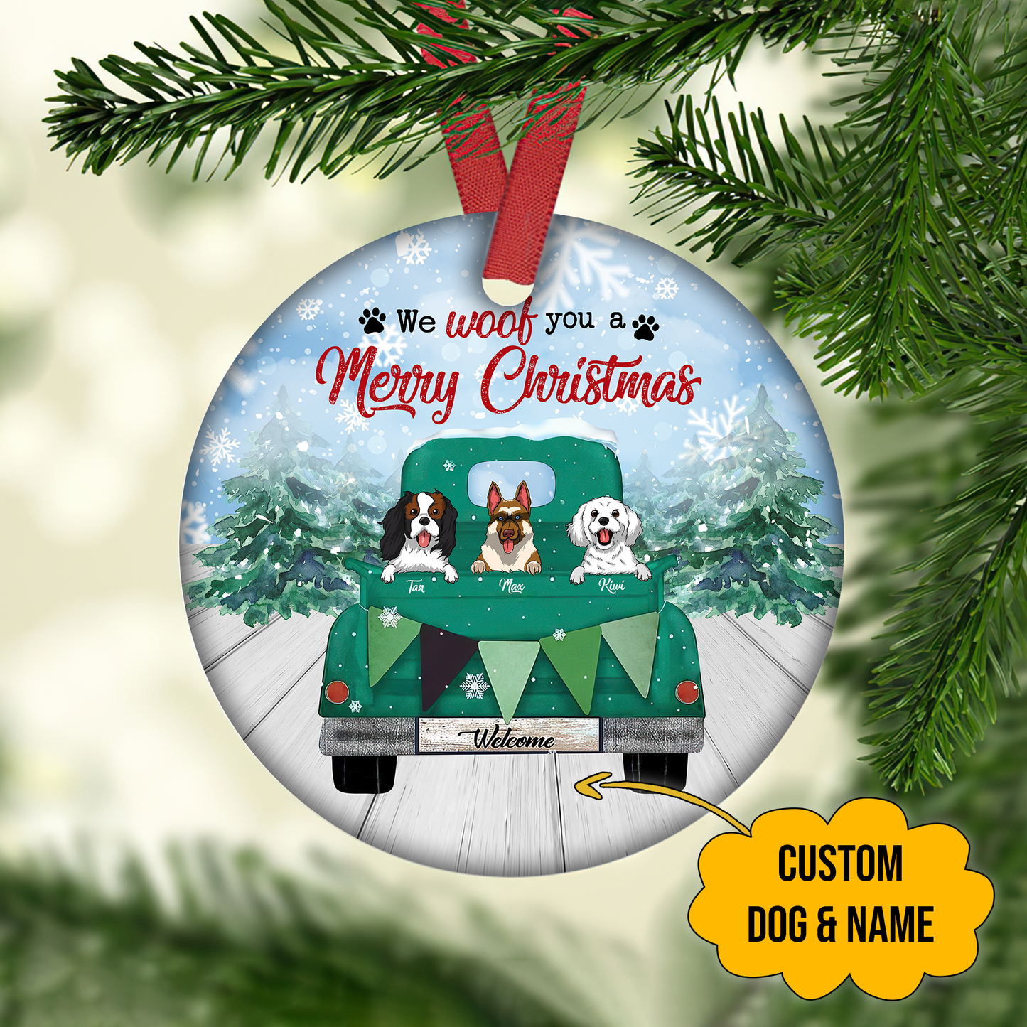 We Woof You A Merry Christmas Customized Dog Breeds Ornament, Christmas Gifts For Dog Lovers