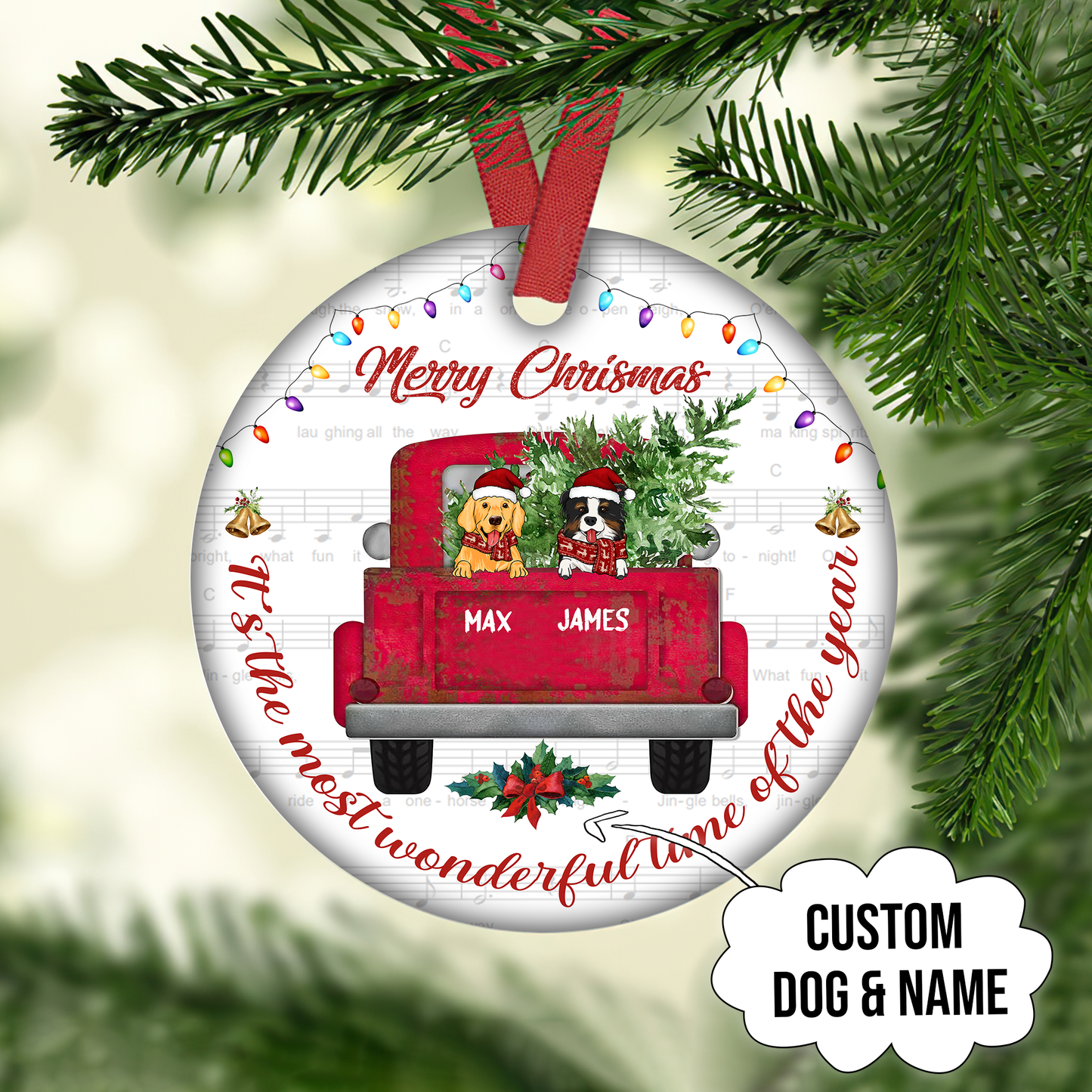 Merry Christmas It't The Most Wonderful Time Of The Year Customized Ornament Christmas Gift For Dog Lovers Home Decor
