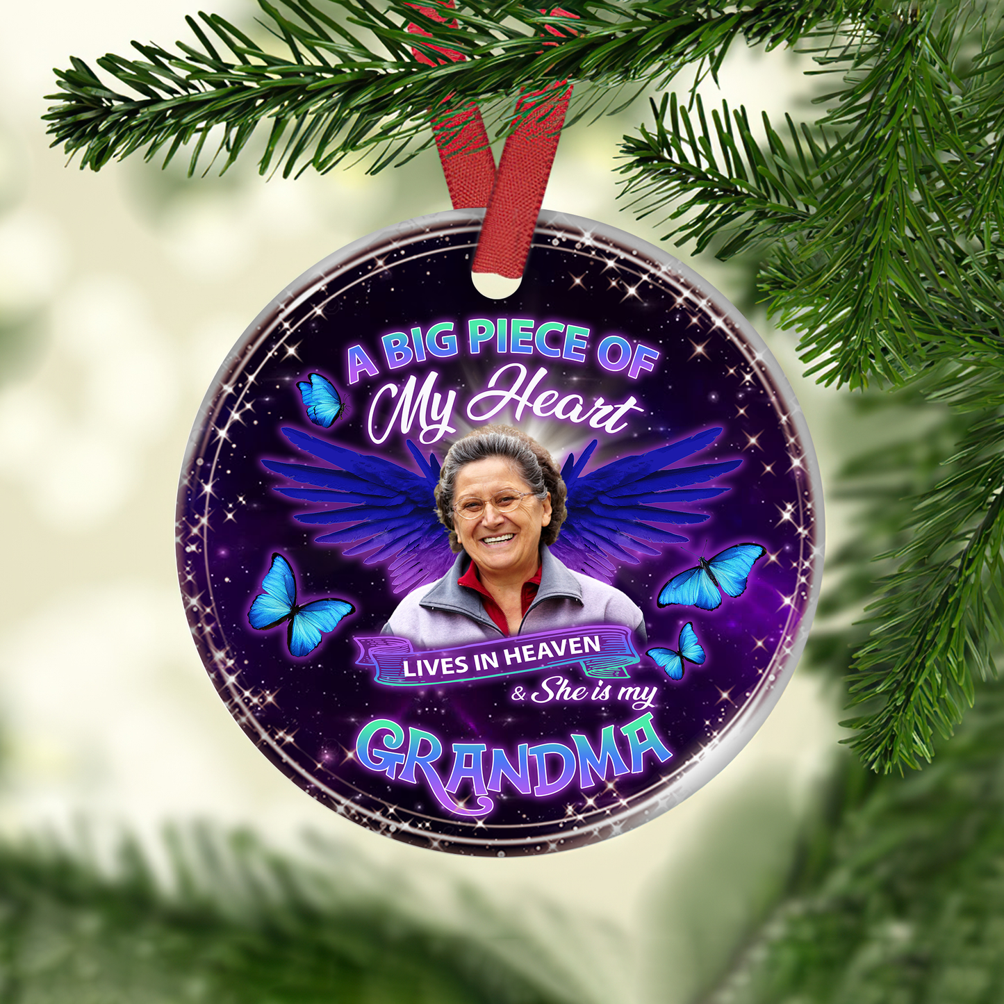A Big Piece Of My Heart Lives in Heaven Customized Photo Ornament, Memorial Gifts On Christmas Occasion