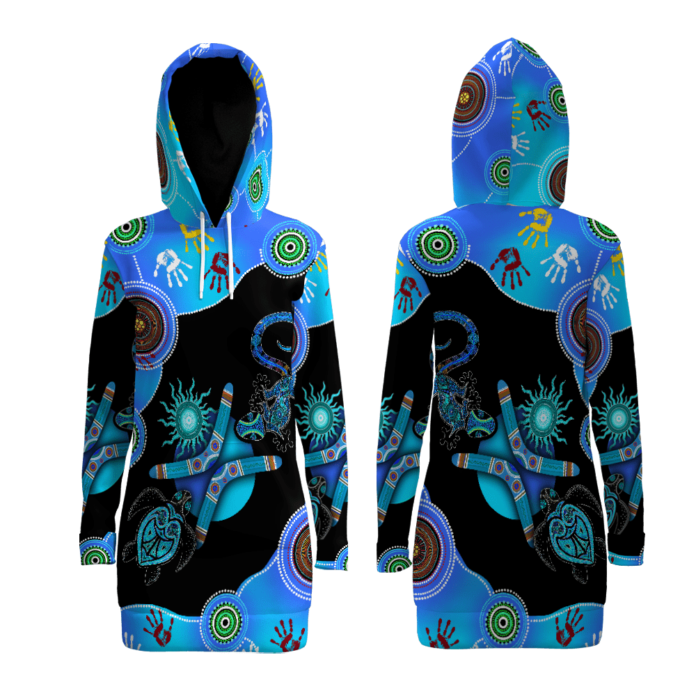 Aboriginal Naidoc Week 2021 Blue Turtle Lizard Hoodie Dress