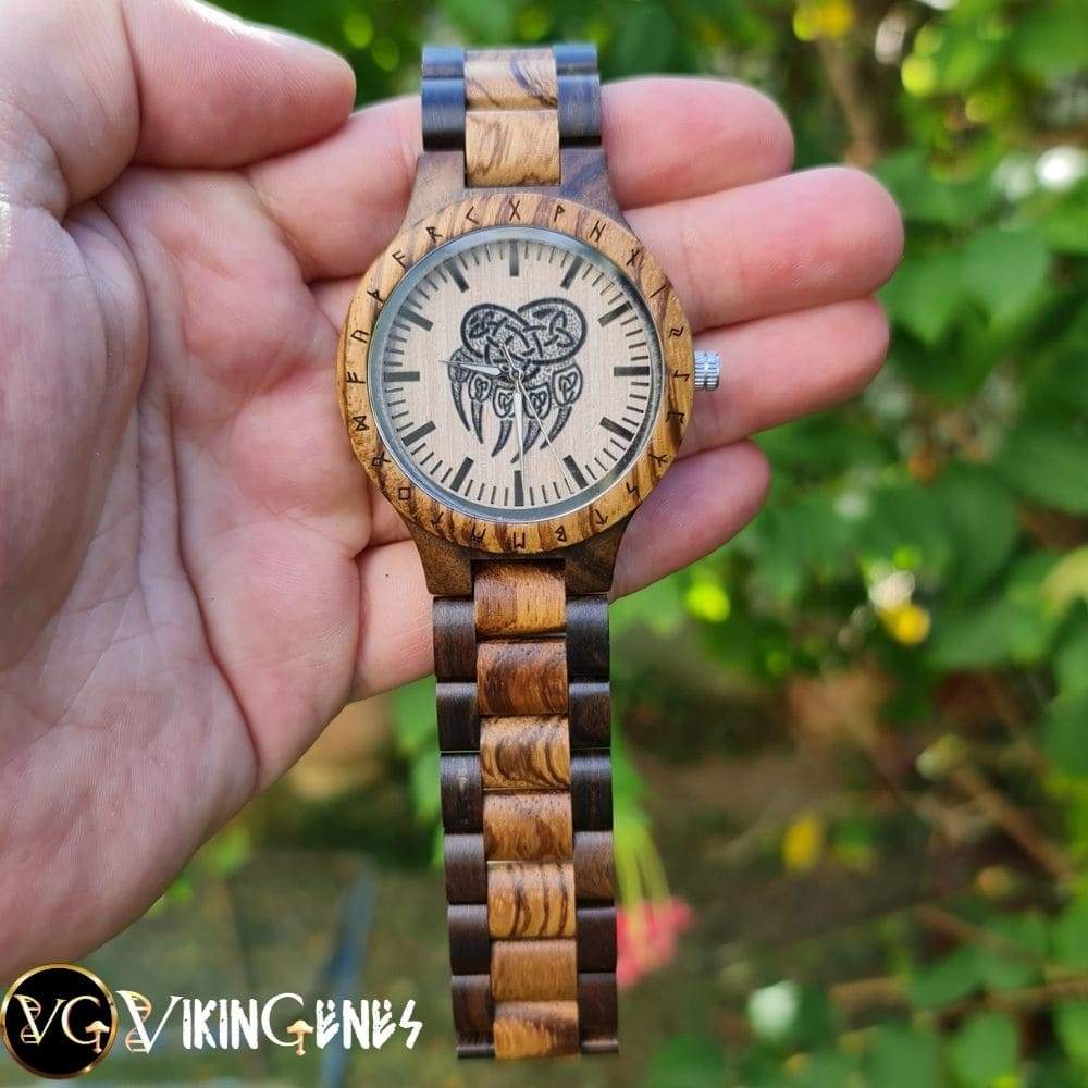 Bear Paw Handmade Engraved Wooden Watch