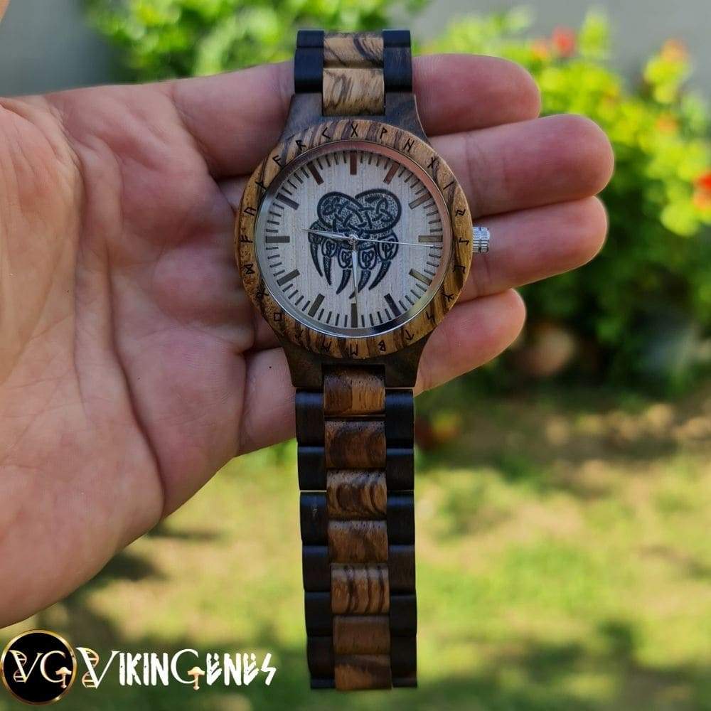 Bear Paw Handmade Engraved Wooden Watch