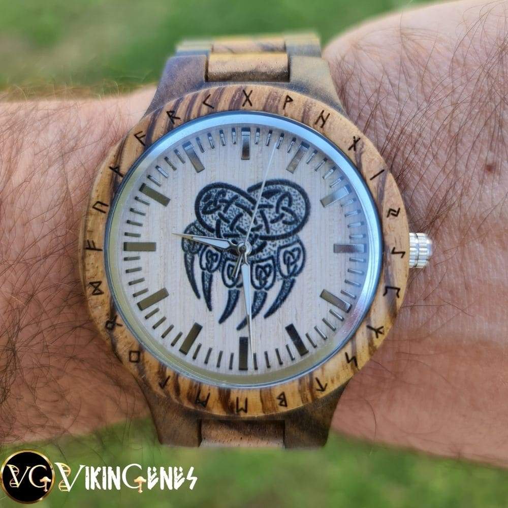 Bear Paw Handmade Engraved Wooden Watch