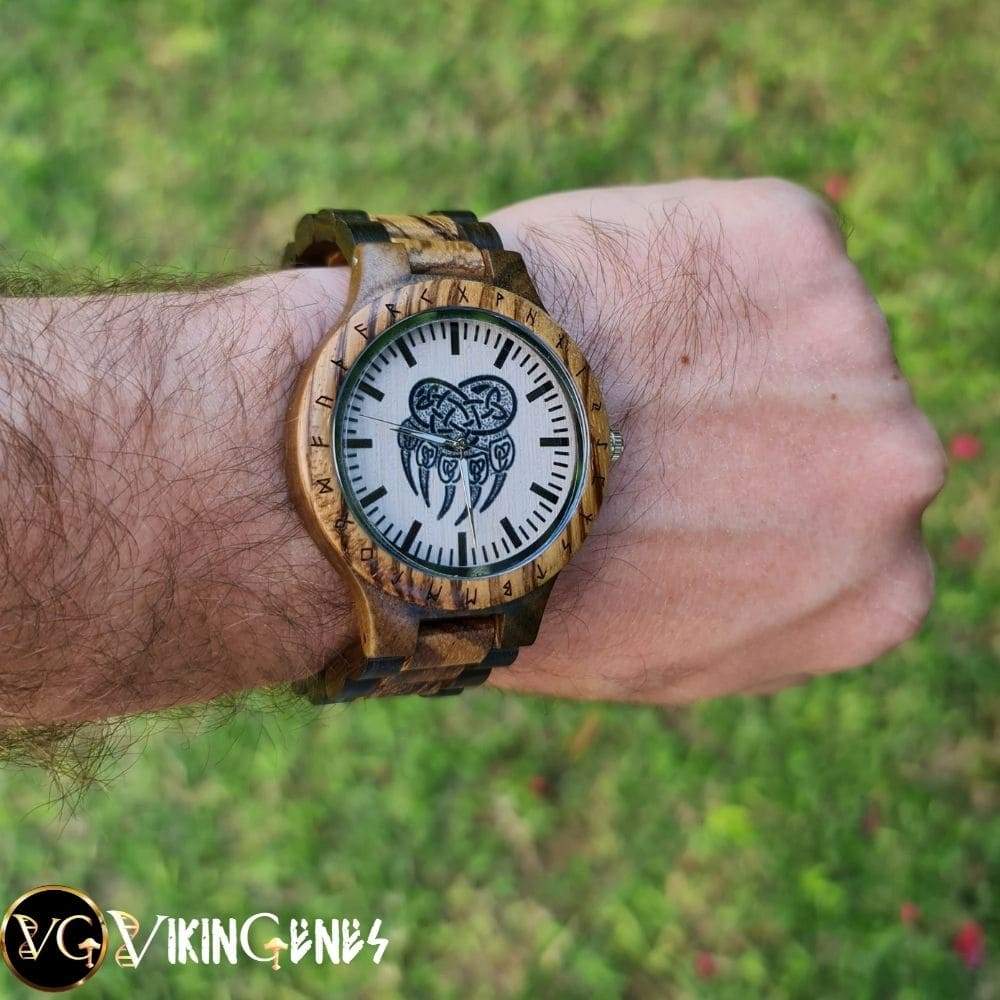 Bear Paw Handmade Engraved Wooden Watch