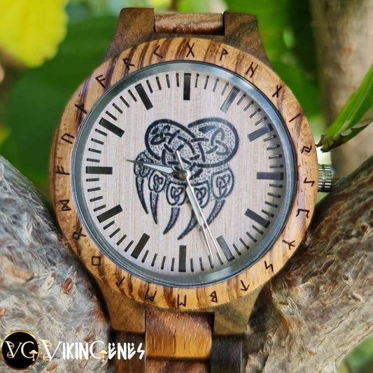 Bear Paw Handmade Engraved Wooden Watch