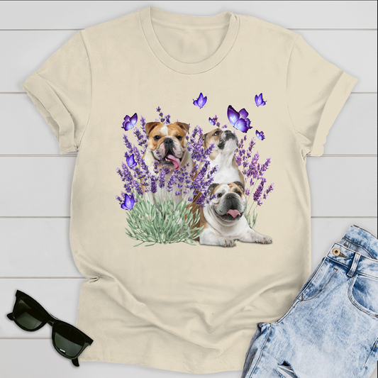 Dog T-shirt Bulldog And Flowers