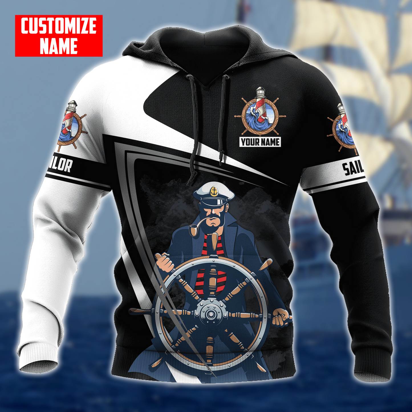 Captain hold Helm Sailor Custom name 3D printed winter shirts