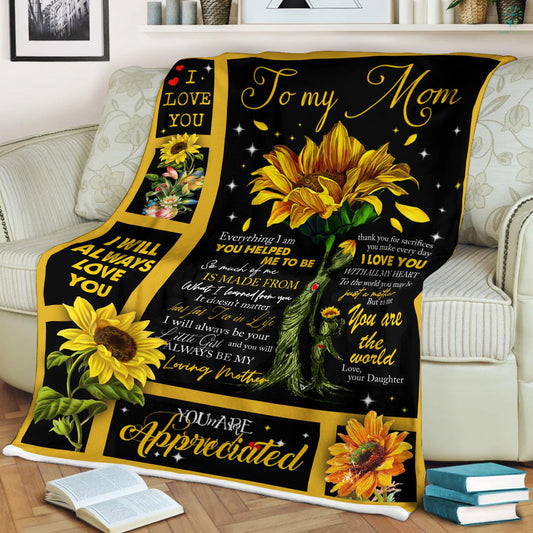 Custom Blanket Sunflower To My Mother Love Daughter - Sweet Quotes to Mother - Sherpa Blanket DL