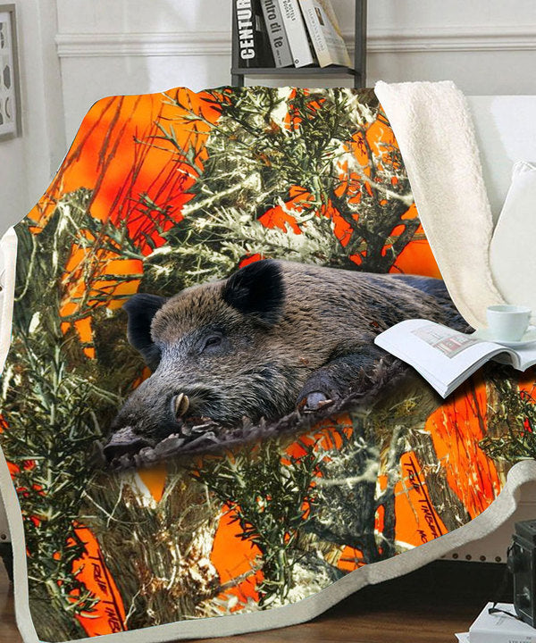 Boar Blanket Orange Hunting Camo - Sherpa Blanket DL