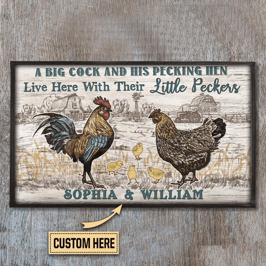 A Big Cock And His Pecking Hen Rooster Doormat Personalized Name