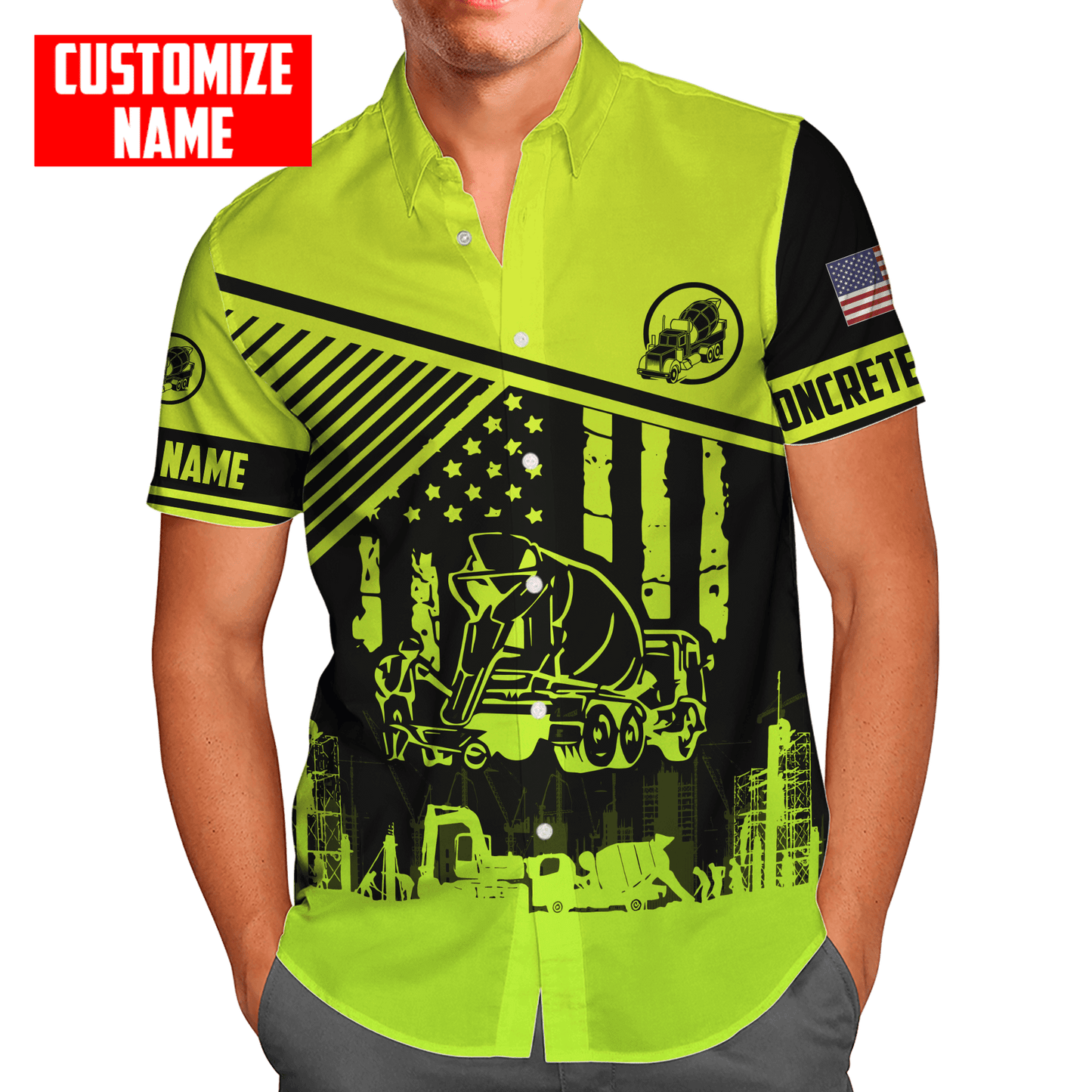 US Green Concrete Finisher Mixer Truck Custom name 3D Printed Shirts