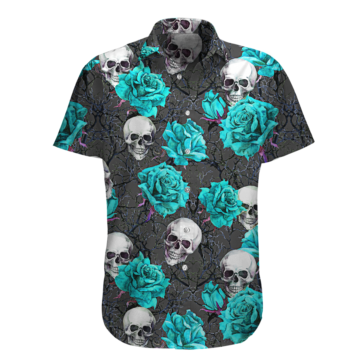 Turquoise Rose Skull Hawaii Shirt Combo With Short