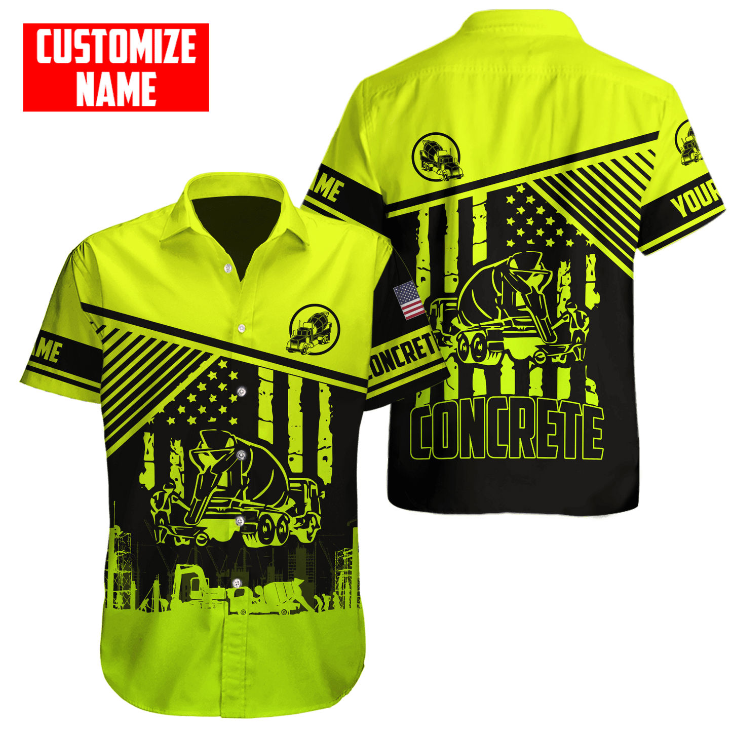 US Green Concrete Finisher Mixer Truck Custom name 3D Printed Shirts