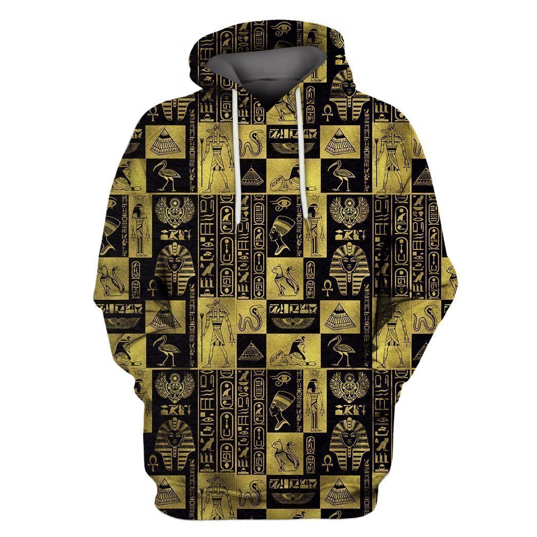 3D AOP Egyptian Gold Hieroglyphs Shirt-Apparel-6teenth World-Hoodie-S-Vibe Cosy™