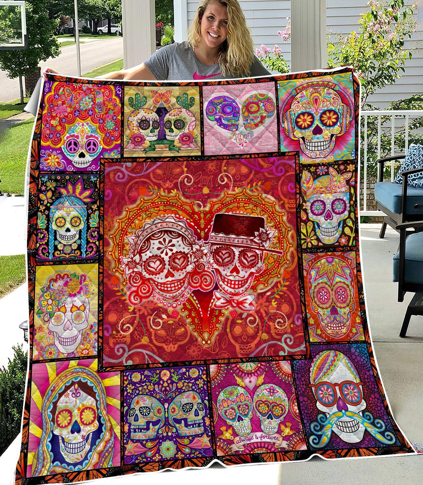 Sugar Skull Couple Quilt AM082028