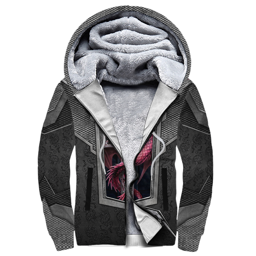 3D Tattoo and Dungeon Dragon Hoodie HAC26124-Apparel-NM-Fleecezip hoodie-S-Vibe Cosy™