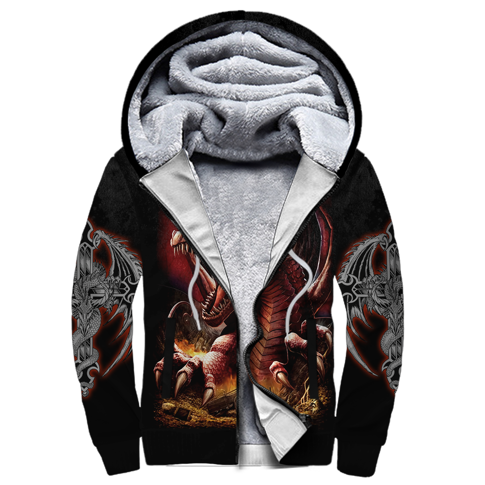 3D Armor Tattoo and Dungeon Dragon Hoodie HAC140101-Apparel-NM-Fleecezip hoodie-S-Vibe Cosy™