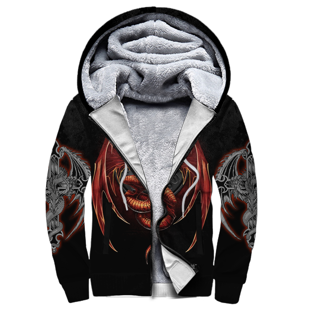 3D Armor Tattoo and Dungeon Dragon Hoodie HAC140102-Apparel-NM-Fleecezip hoodie-S-Vibe Cosy™