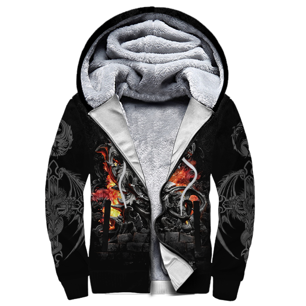 3D Armor Tattoo and Dungeon Dragon Hoodie HAC140103-Apparel-NM-Fleecezip hoodie-S-Vibe Cosy™