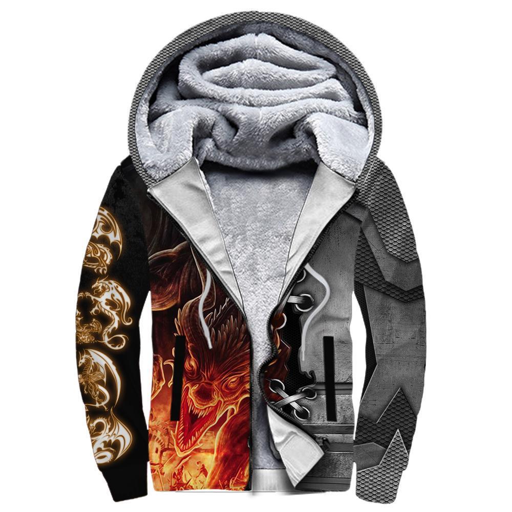 3D Tattoo and Dungeon Dragon Hoodie HAC111201-Apparel-NM-Fleecezip hoodie-S-Vibe Cosy™