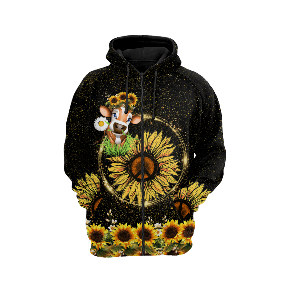 Awesome Cow And Sunflower 3D All Over Printed Shirts