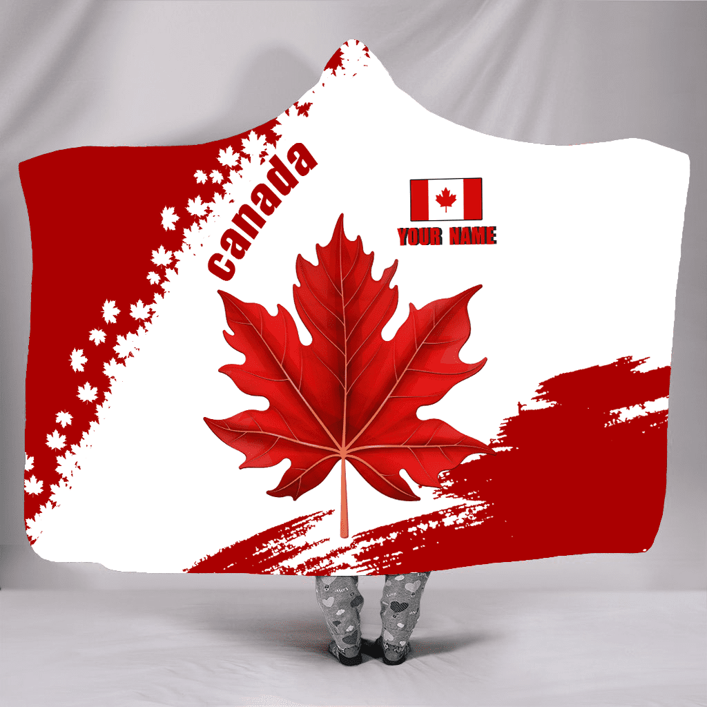Canada Day No3 Personalized Name Pullover Premium Unisex Hooded Blanket Maple Leaf