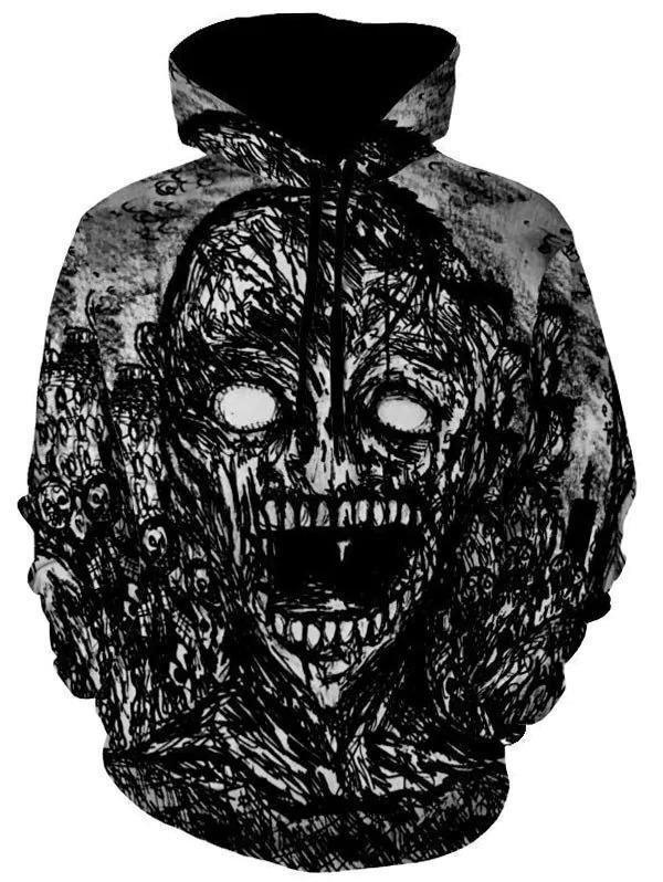 Skull Print Kangaroo Pocket Halloween Hoodie HC0608 - Amaze Style™-Apparel